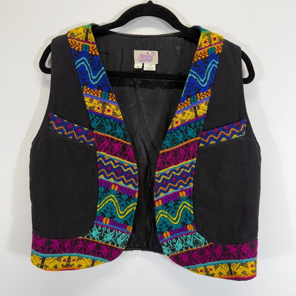 Tropical‎ Rare Vintage 90s Unisex Handwoven Aztek Tribal Boho Guatemalan Vest M